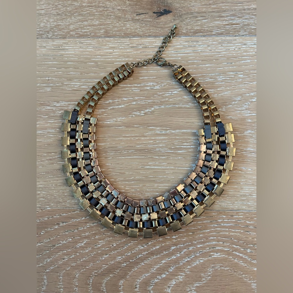 Black gray white and gold beaded collar necklace - Picture 2 of 8